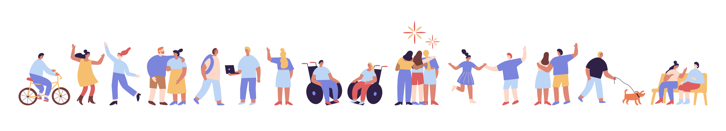 People crowd. Background people silhouette vector horizontal banner. Men and women, parents, kids walking outdoor